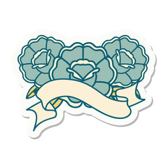 tattoo sticker with banner of a bouquet of flowers