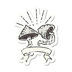 grunge sticker of tattoo style mushrooms