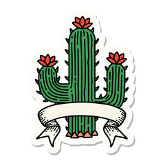 tattoo sticker with banner of a cactus
