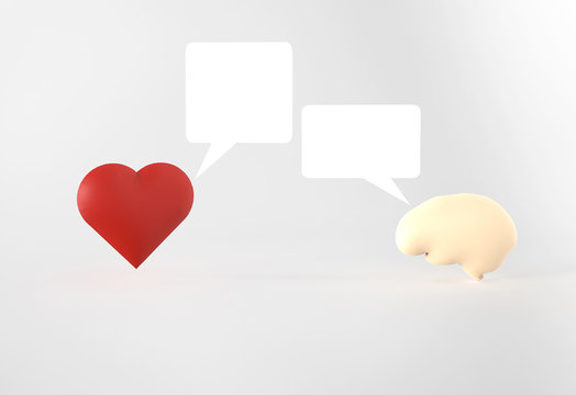 Emotional intelligence concept, brain inside a heart and speech balloon