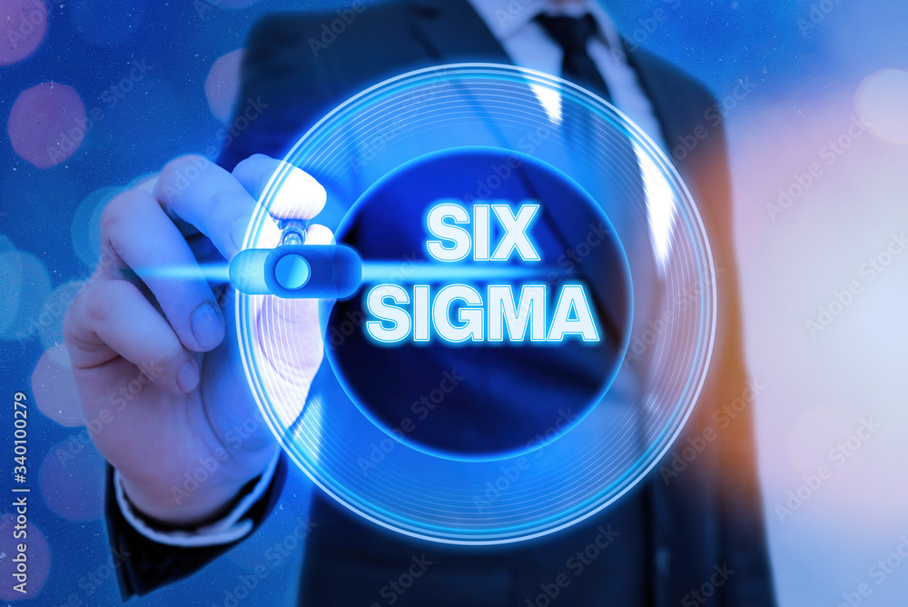 Poster writing note showing six sigma. business concept for set of management techniques intended to improv