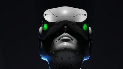 Fototapeta premium Robot face with VR glasses. illustration on the theme of vr entertainment, online games