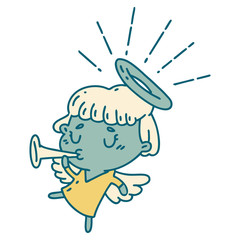 traditional tattoo style angel blowing trumpet