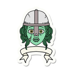 orc fighter character face with banner sticker