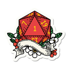 natural one d20 dice roll sticker