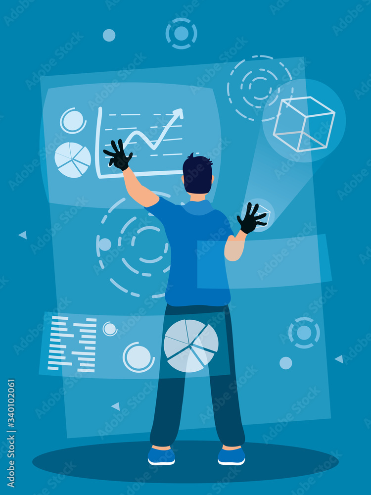 Poster man using augmented reality technology