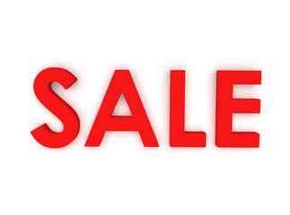 3d rendering of a red sale sign on white background