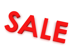 3d rendering of a red sale sign on white background
