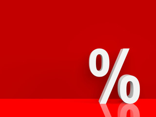 3d rendering of a white percent sign on red background