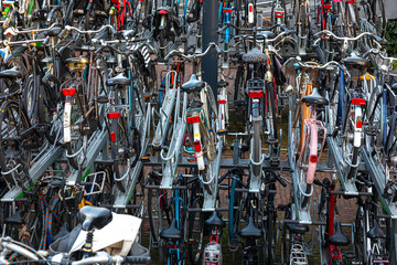 Hundreds of parked bicycles
