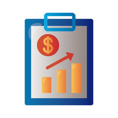 clipboard with price hike arrow up in bars infographics degradient style