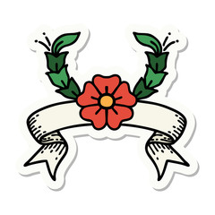 tattoo sticker with banner of a decorative flower