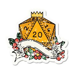 natural twenty D20 dice roll grunge sticker