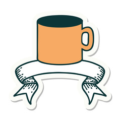 tattoo sticker with banner of cup of coffee