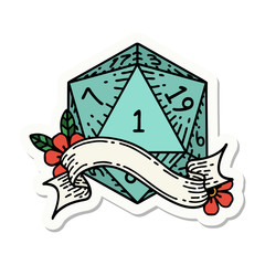 natural one d20 dice roll sticker