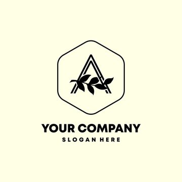 Monogram letter A or double A and leaves with hexagon shape for logo design inspiration