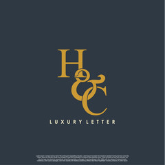 Initial letter H & C HC luxury art vector mark logo, gold color on black background.