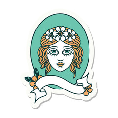tattoo sticker with banner of a maiden