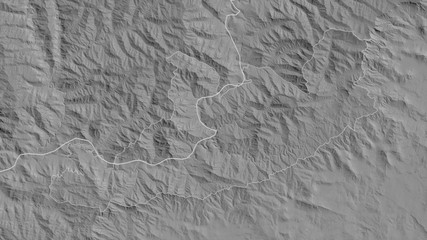 Qacha's Nek, Lesotho - outlined. Grayscale