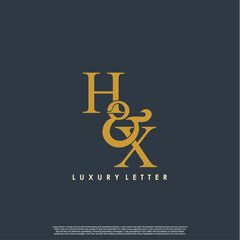 Initial letter H & X HX luxury art vector mark logo, gold color on black background.
