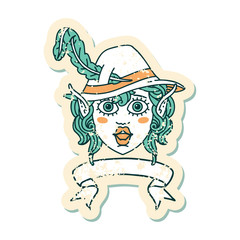 elf bard character face with banner illustration