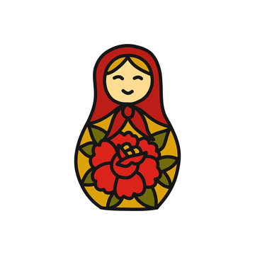 matrioska, nesting doll doodle icon, vector illustration