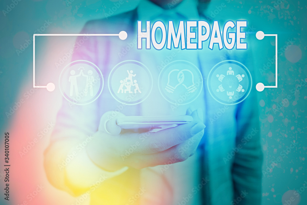 Aufkleber conceptual hand writing showing homepage. concept meaning the introductory page of a website table o