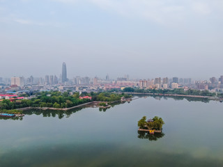 Fototapeta na wymiar Aerial view of Daming Lake Park in Jinan