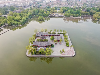 Central island in Daming Lake. This building called Lixia Pavilion, it is a landmark for Jinan.