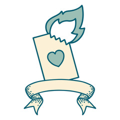 tattoo with banner of a flaming card