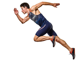 young man athletics runner running sprinter sprinting isolated white background - 340107492
