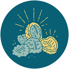 icon of tattoo style walnuts with shell