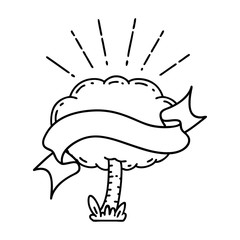 banner with black line work tattoo style tree