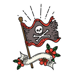 banner with tattoo style waving pirate flag