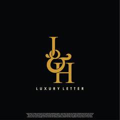 Initial letter J & H JH luxury art vector mark logo, gold color on black background.