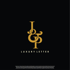 Obraz premium Initial letter J & P JP luxury art vector mark logo, gold color on black background.
