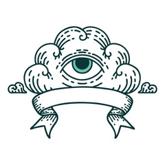 tattoo with banner of an all seeing eye cloud