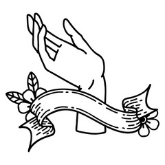 Naklejka premium black linework tattoo with banner of a hand