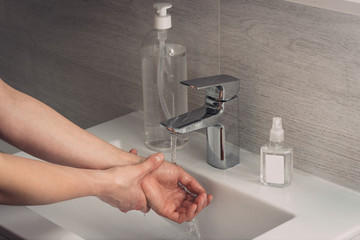 Washing hands rubbing with soap woman for corona virus prevention, hygiene to stop spreading coronavirus.sanitiser, covid 19