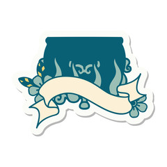 tattoo sticker with banner of lit cauldron