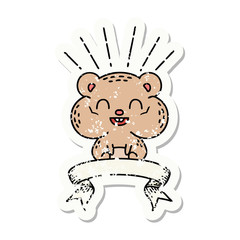 grunge sticker of tattoo style happy hamster