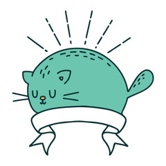 banner with tattoo style happy cat