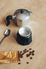The process of making coffee in the moka coffee maker.