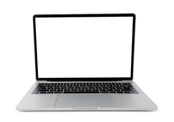 Laptop with a blank screen or mockup computer for apply screen display on web and app isolated on white background with clipping path outside the body and inside monitor