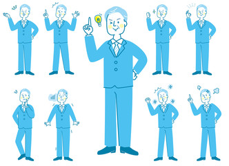 シニア男性　スーツ　表情　全身　セット