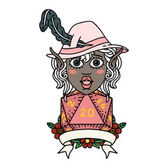 elf bard with natural twenty dice roll illustration