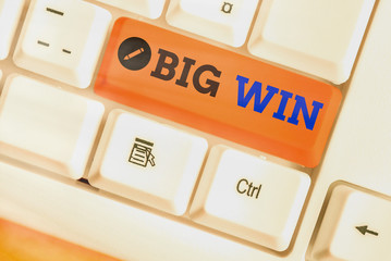 Conceptual hand writing showing Big Win. Concept meaning having won an important prize Money won by...