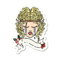 crying elf barbarian character face grunge sticker