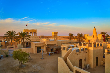 Film city traditional arabic village Ras Brouq resreve Zekreet Qatar - obrazy, fototapety, plakaty