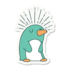 sticker of tattoo style happy penguin